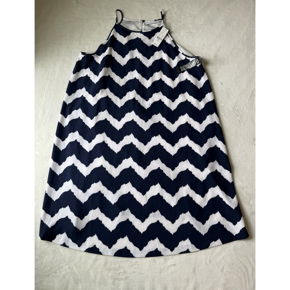 New York & Company A-line Halter Tank Blue White Pattern‎ Women's Large Dress